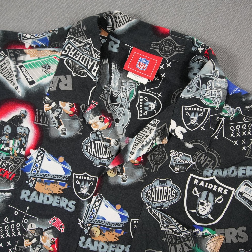 Vintage Oakland Raiders Vacation Resort Hawaiian Rayon Men Shirt L Football  NFL